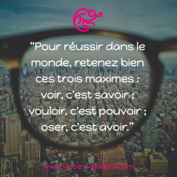 Vignette de " Pour r&eacute;ussir dans le monde, retenez bien ces 3 maximes : voir c'est savoir, vouloir c'est pouvoir, oser c'est avoir ! "